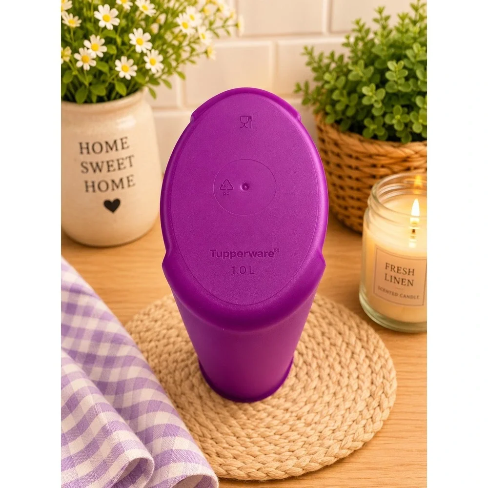 Vtg Tupperware Impressions Pitcher Purple Flip Lid Retro Kitchen Decor MCM 1L